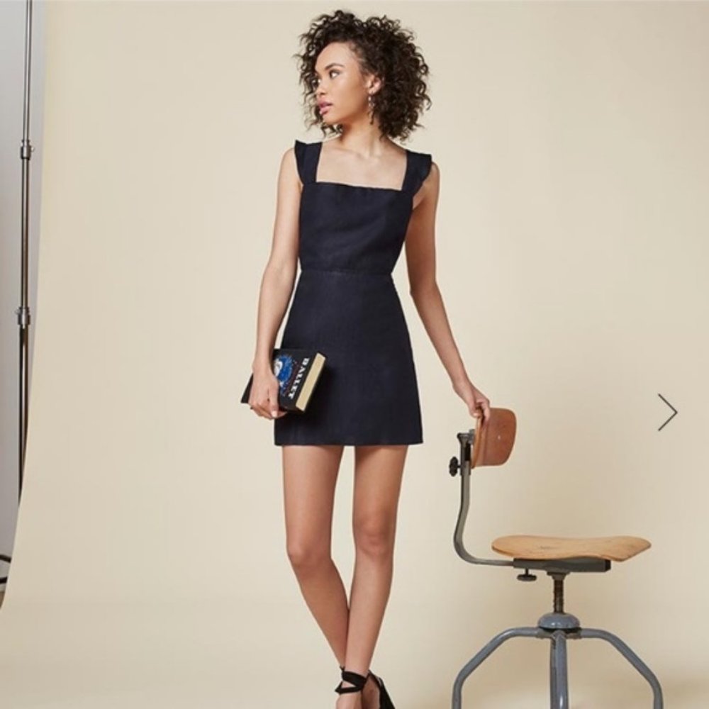 Reformation Parakeet Pinafore Dress in Navy